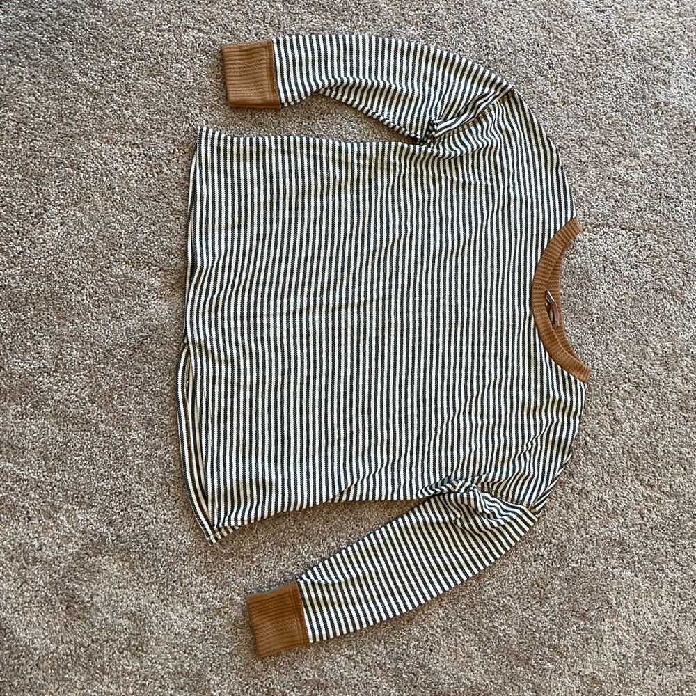 Gray and Cream Striped Long-sleeve Top